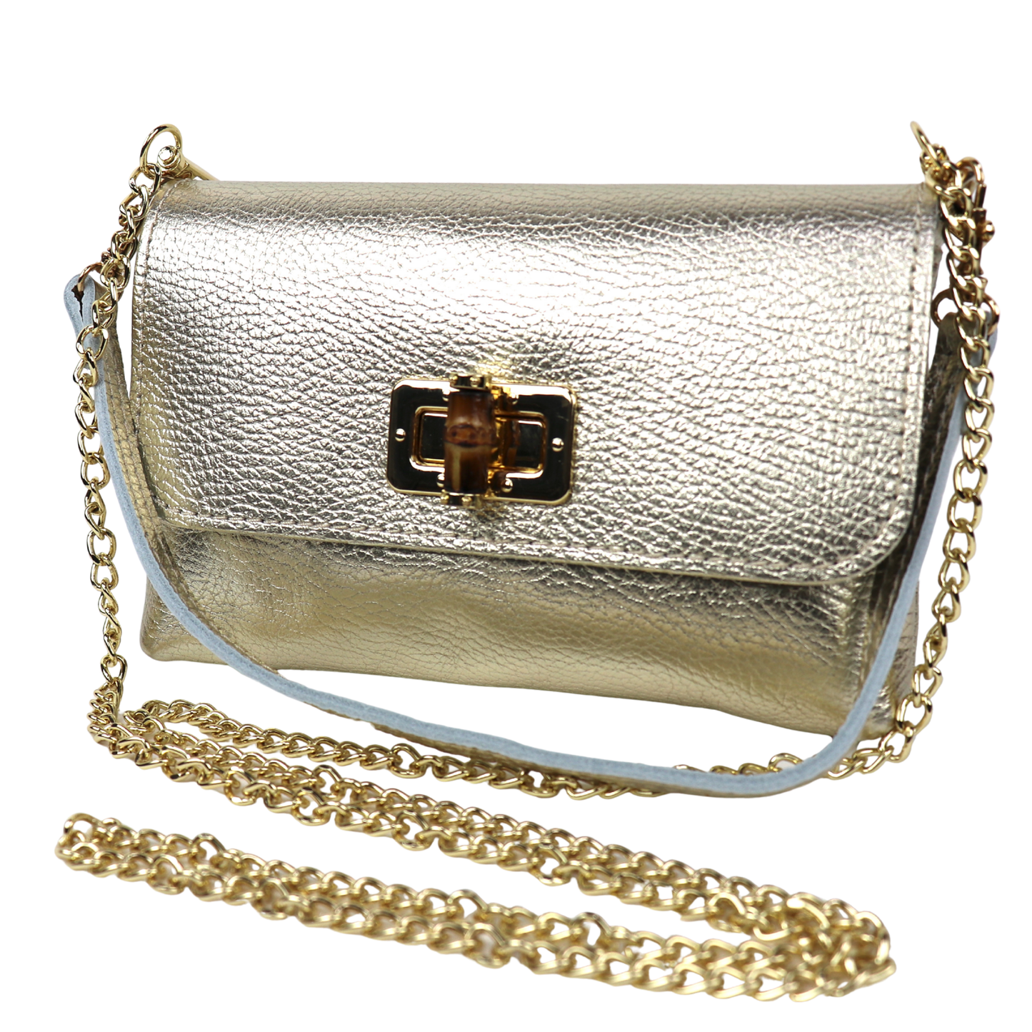 Small Pebbled Leather Clutch/Shoulder/Crossbody Bag with Bamboo-Style Clasp