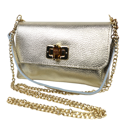 Small Pebbled Leather Clutch/Shoulder/Crossbody Bag with Bamboo-Style Clasp