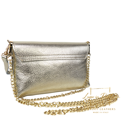 Small Pebbled Leather Clutch/Shoulder/Crossbody Bag with Bamboo-Style Clasp
