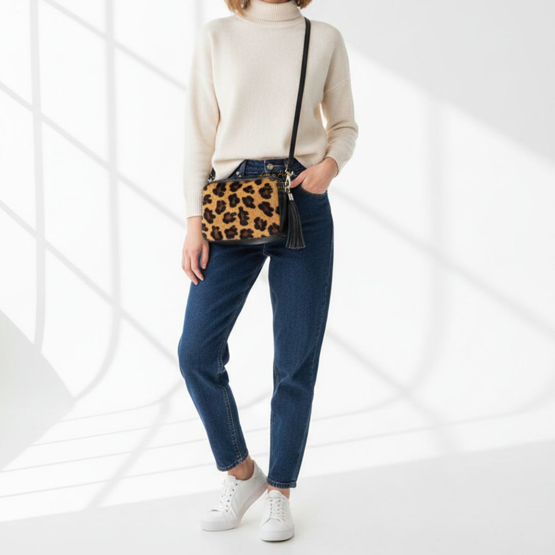 Genuine Leather Bag From Lussoinpelle made in Italy - Durable Bag - Small Leopard Bag