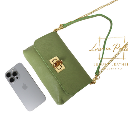 Small Pebbled Leather Clutch/Shoulder/Crossbody Bag with Bamboo-Style Clasp