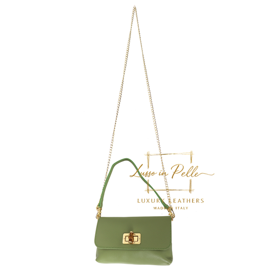 Small Pebbled Leather Clutch/Shoulder/Crossbody Bag with Bamboo-Style Clasp