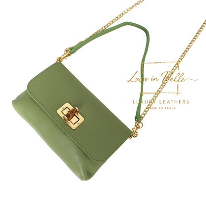 Small Pebbled Leather Clutch/Shoulder/Crossbody Bag with Bamboo-Style Clasp