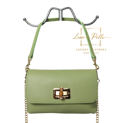 Small Pebbled Leather Clutch/Shoulder/Crossbody Bag with Bamboo-Style Clasp
