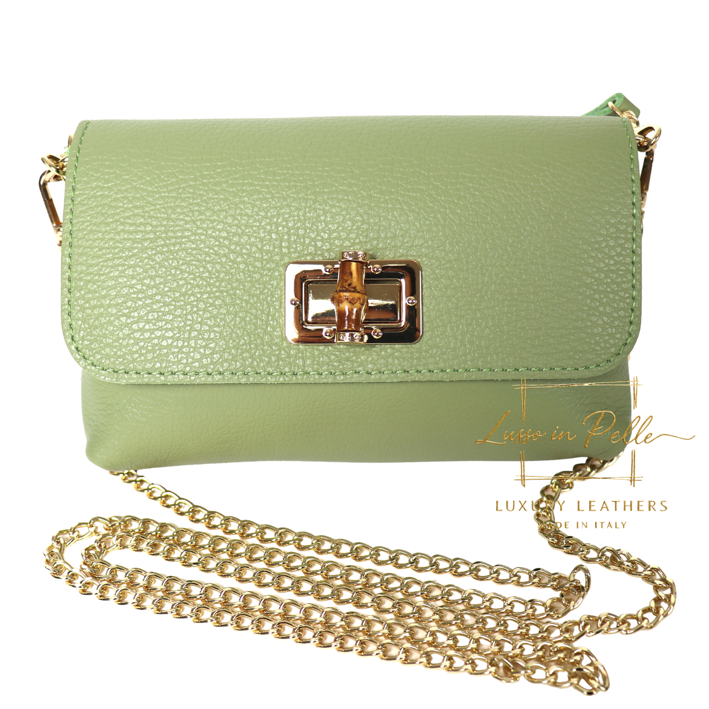 Small Pebbled Leather Clutch/Shoulder/Crossbody Bag with Bamboo-Style Clasp