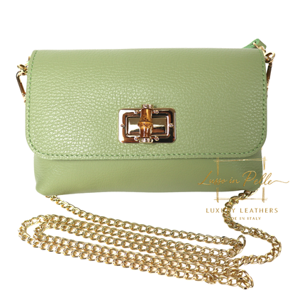 Small Pebbled Leather Clutch/Shoulder/Crossbody Bag with Bamboo-Style Clasp