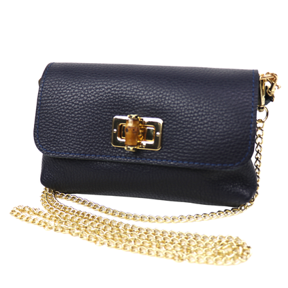 Small Pebbled Leather Clutch/Shoulder/Crossbody Bag with Bamboo-Style Clasp