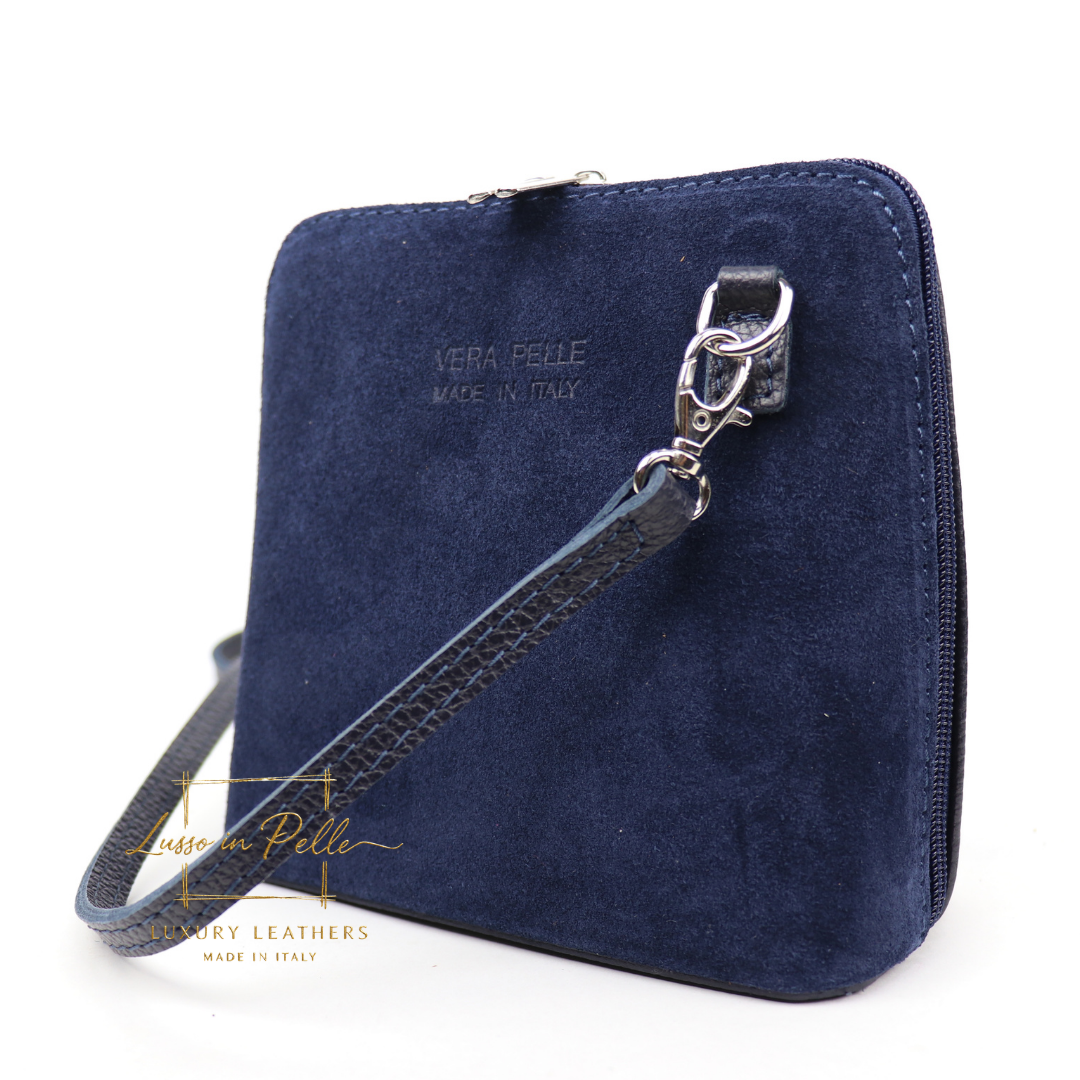 Small Suede Front Grain Leather Handbag with Detachable Straps