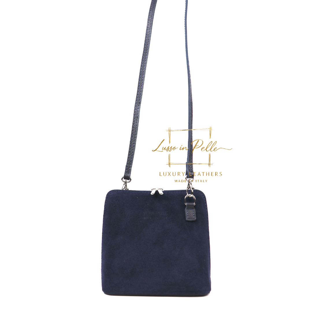 Small Suede Front Grain Leather Handbag with Detachable Straps