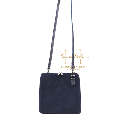 Small Suede Front Grain Leather Handbag with Detachable Straps