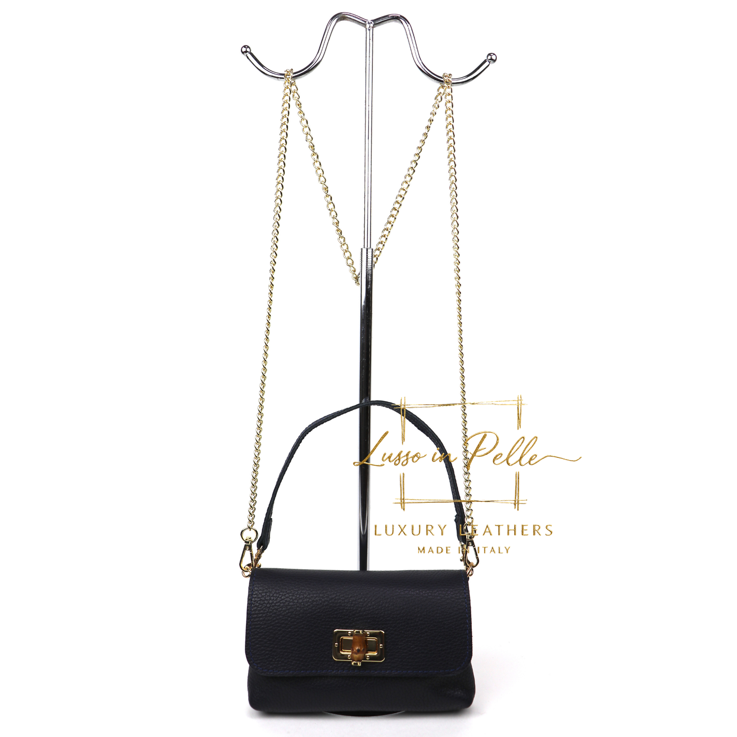 Small Pebbled Leather Clutch/Shoulder/Crossbody Bag with Bamboo-Style Clasp