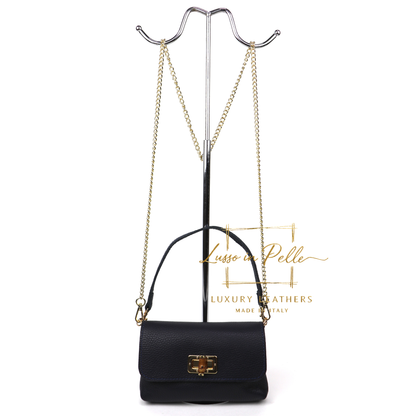 Small Pebbled Leather Clutch/Shoulder/Crossbody Bag with Bamboo-Style Clasp