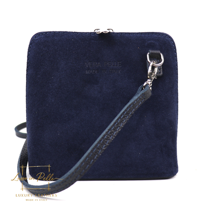 Small Suede Front Grain Leather Handbag with Detachable Straps