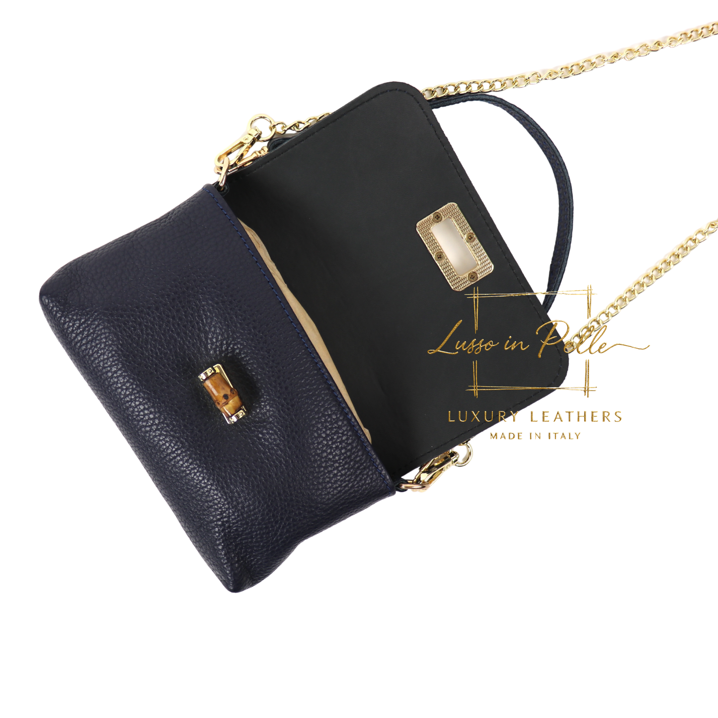 Small Pebbled Leather Clutch/Shoulder/Crossbody Bag with Bamboo-Style Clasp