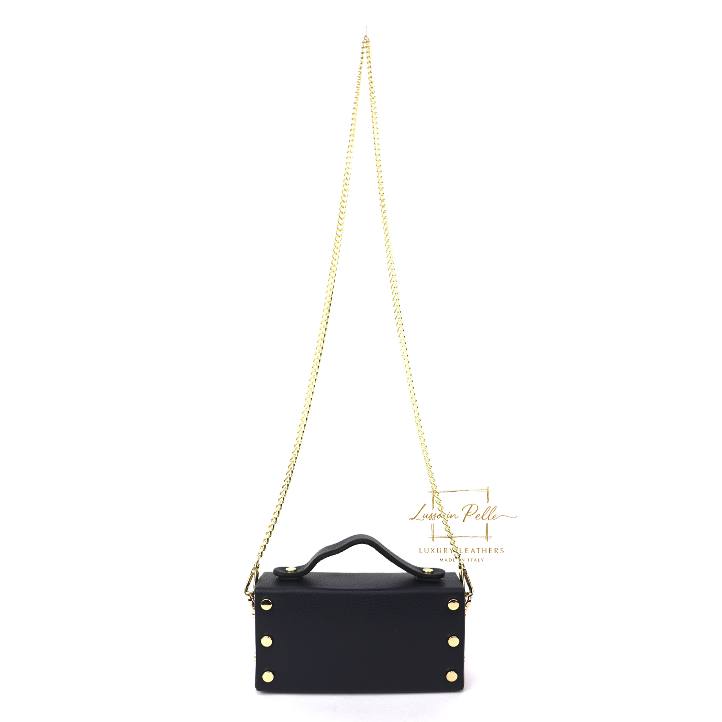 Small Genuine Leather Satchel Bag with Top Handle and Chain Straps