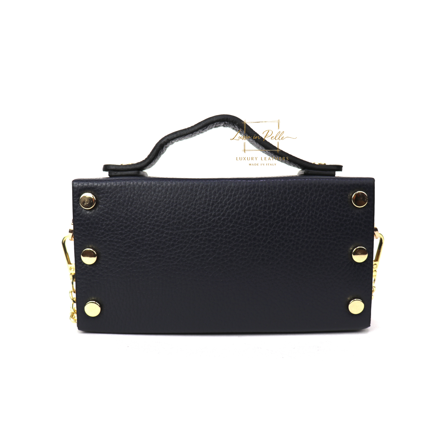 Small Genuine Leather Satchel Bag with Top Handle and Chain Straps
