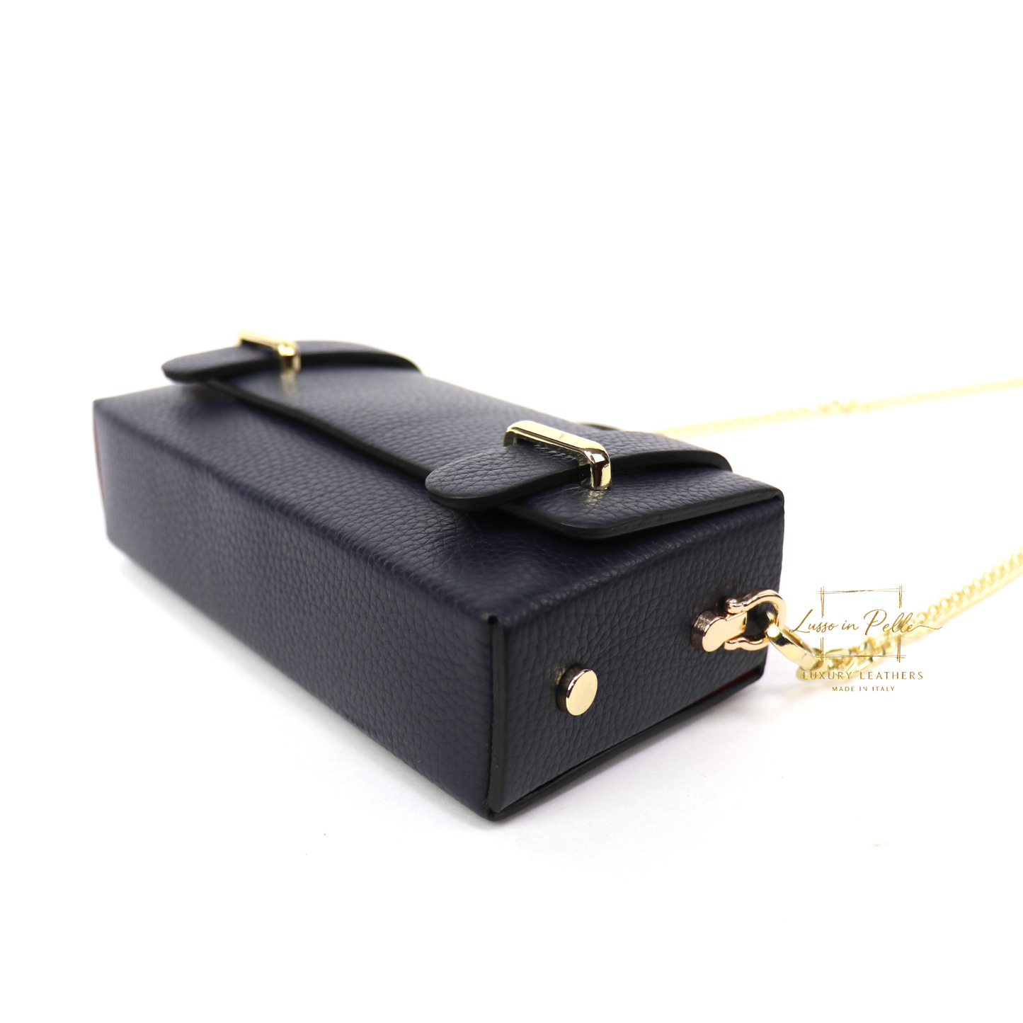 Small Genuine Leather Satchel Bag with Top Handle and Chain Straps