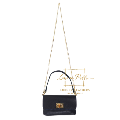 Small Pebbled Leather Clutch/Shoulder/Crossbody Bag with Bamboo-Style Clasp