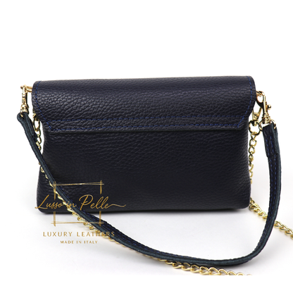 Small Pebbled Leather Clutch/Shoulder/Crossbody Bag with Bamboo-Style Clasp