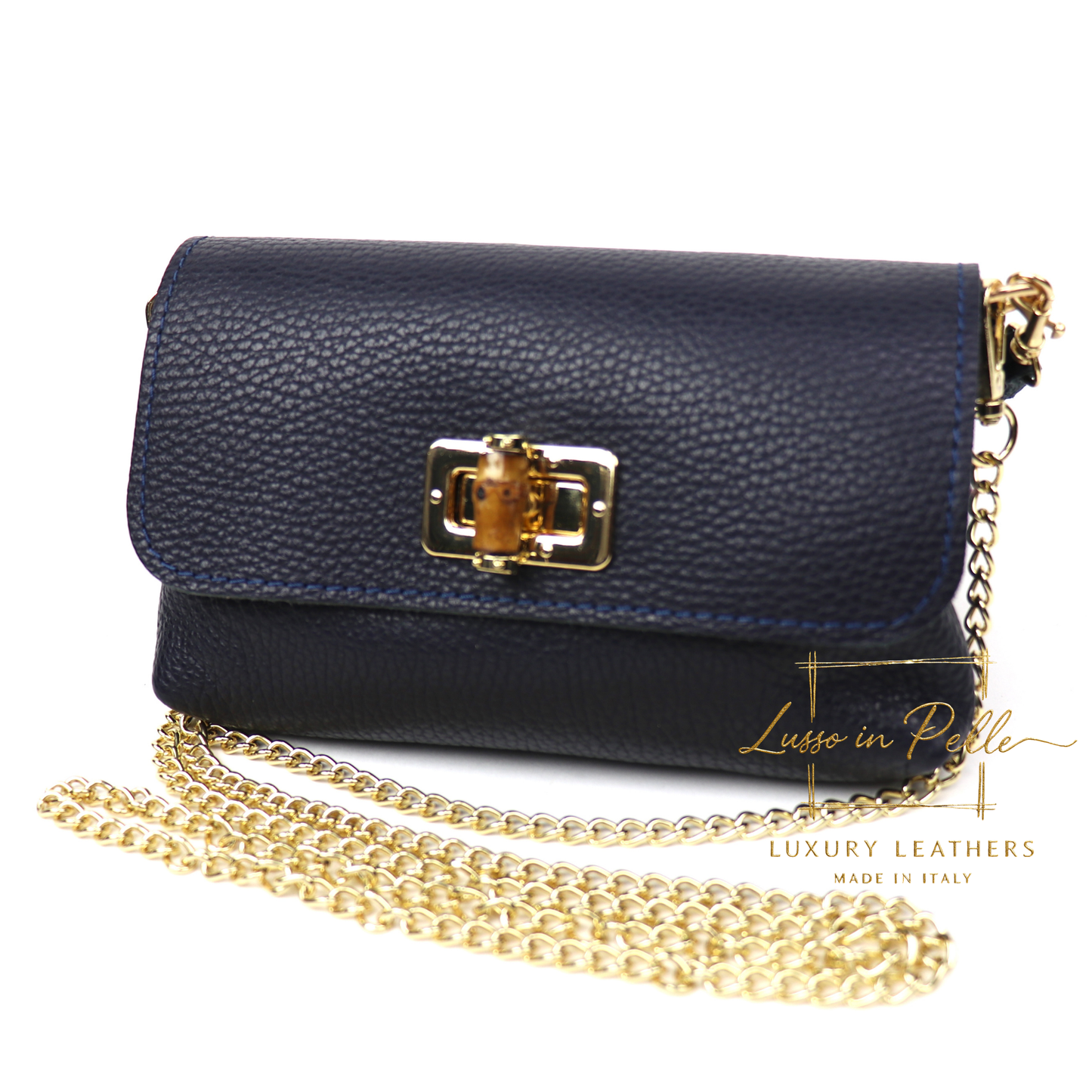 Small Pebbled Leather Clutch/Shoulder/Crossbody Bag with Bamboo-Style Clasp