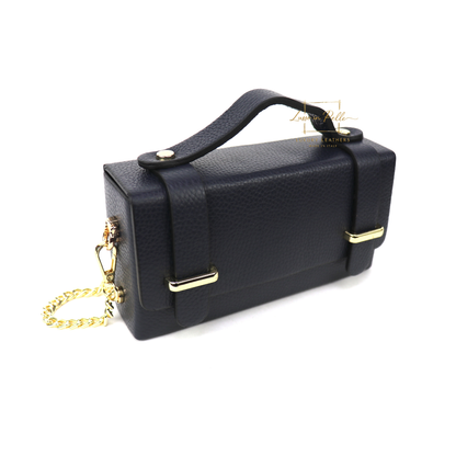 Small Genuine Leather Satchel Bag with Top Handle and Chain Straps