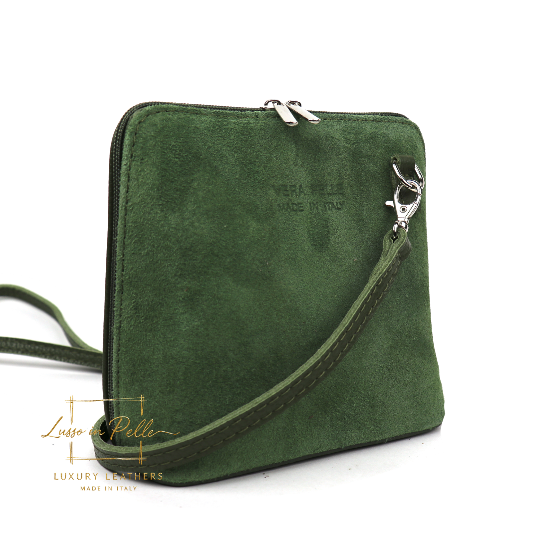 Small Suede Front Grain Leather Handbag with Detachable Straps