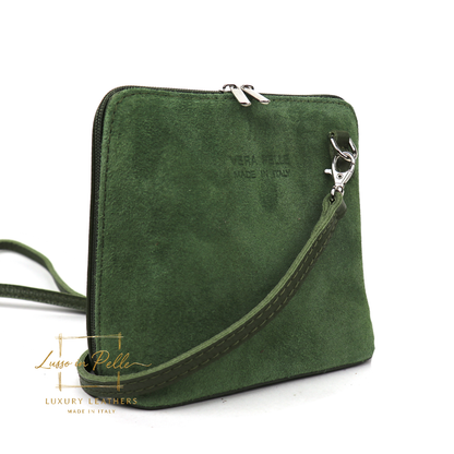 Small Suede Front Grain Leather Handbag with Detachable Straps
