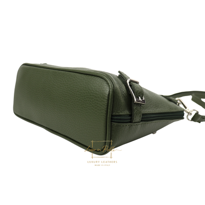 Rectangular Structured Italian Grain Leather Crossbody Bag with Adjustable Straps