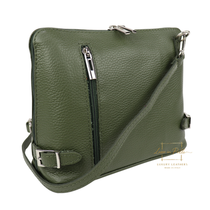 Rectangular Structured Italian Grain Leather Crossbody Bag with Adjustable Straps