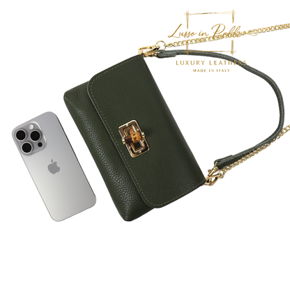 Small Pebbled Leather Clutch/Shoulder/Crossbody Bag with Bamboo-Style Clasp