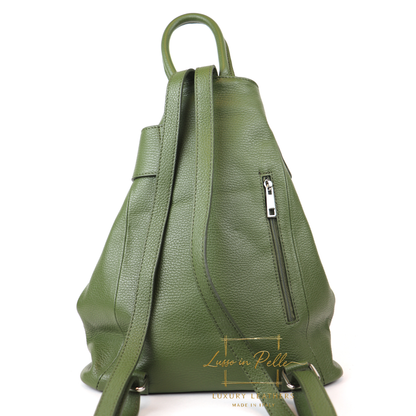 Fold-over Pebbled Leather Backpack