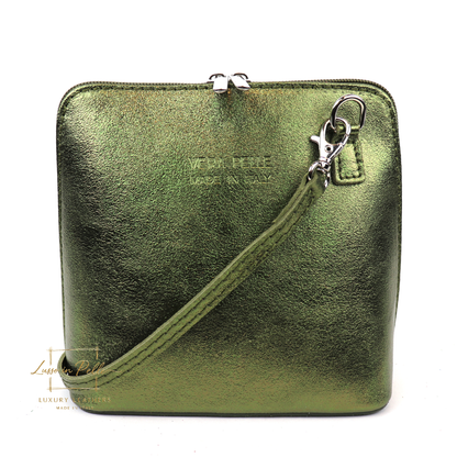 Ella Small Metallic Genuine Italian Leather Handbag with Detachable Straps