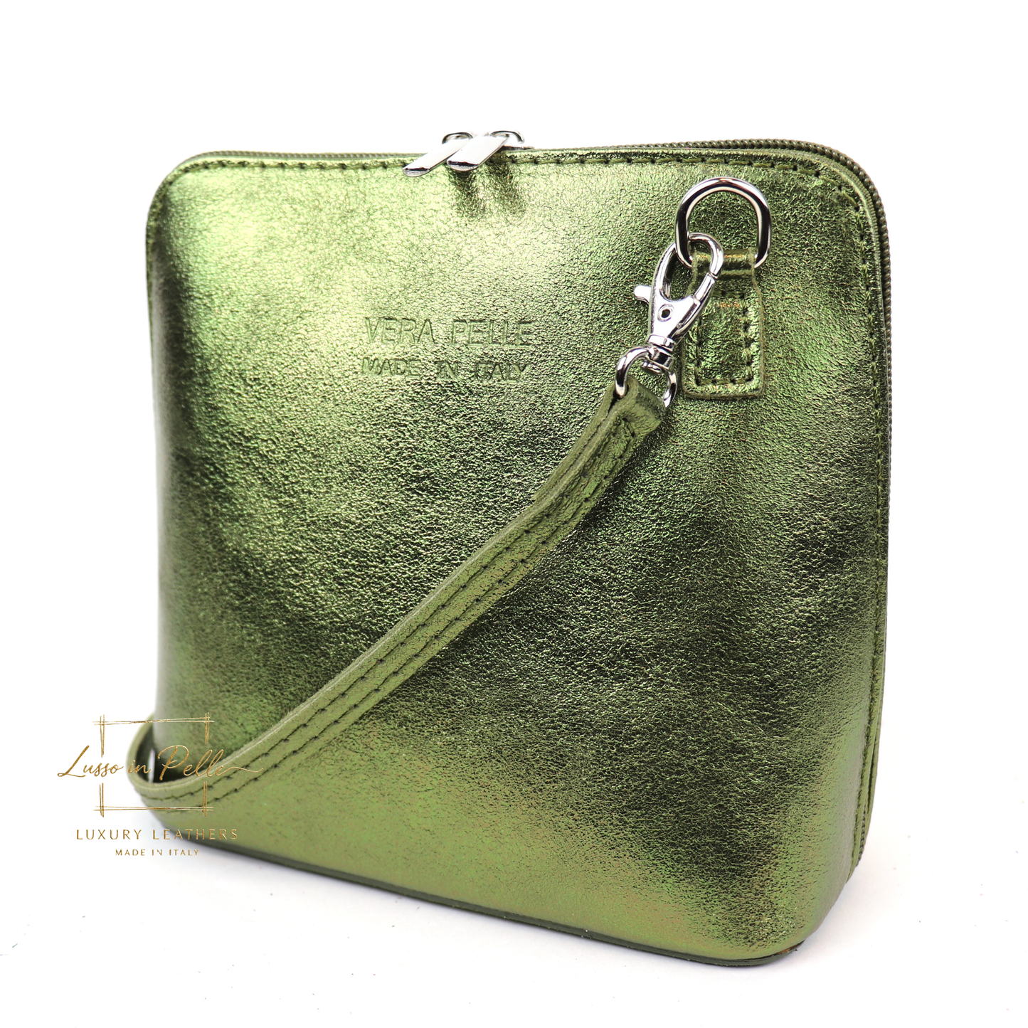 Ella Small Metallic Genuine Italian Leather Handbag with Detachable Straps