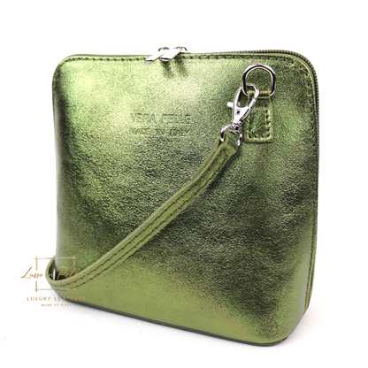 Ella Small Metallic Genuine Italian Leather Handbag with Detachable Straps