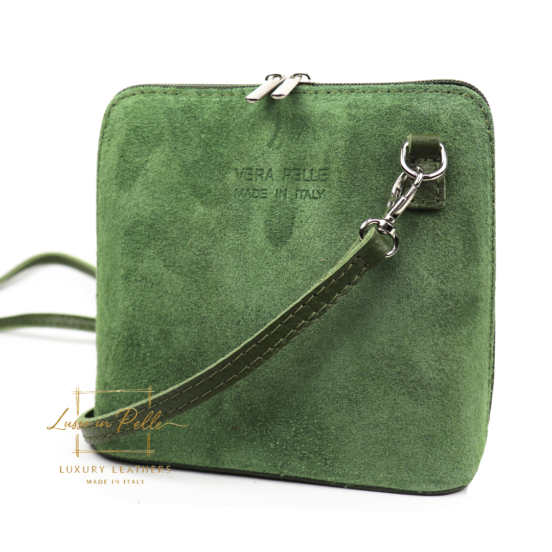 Small Suede Front Grain Leather Handbag with Detachable Straps