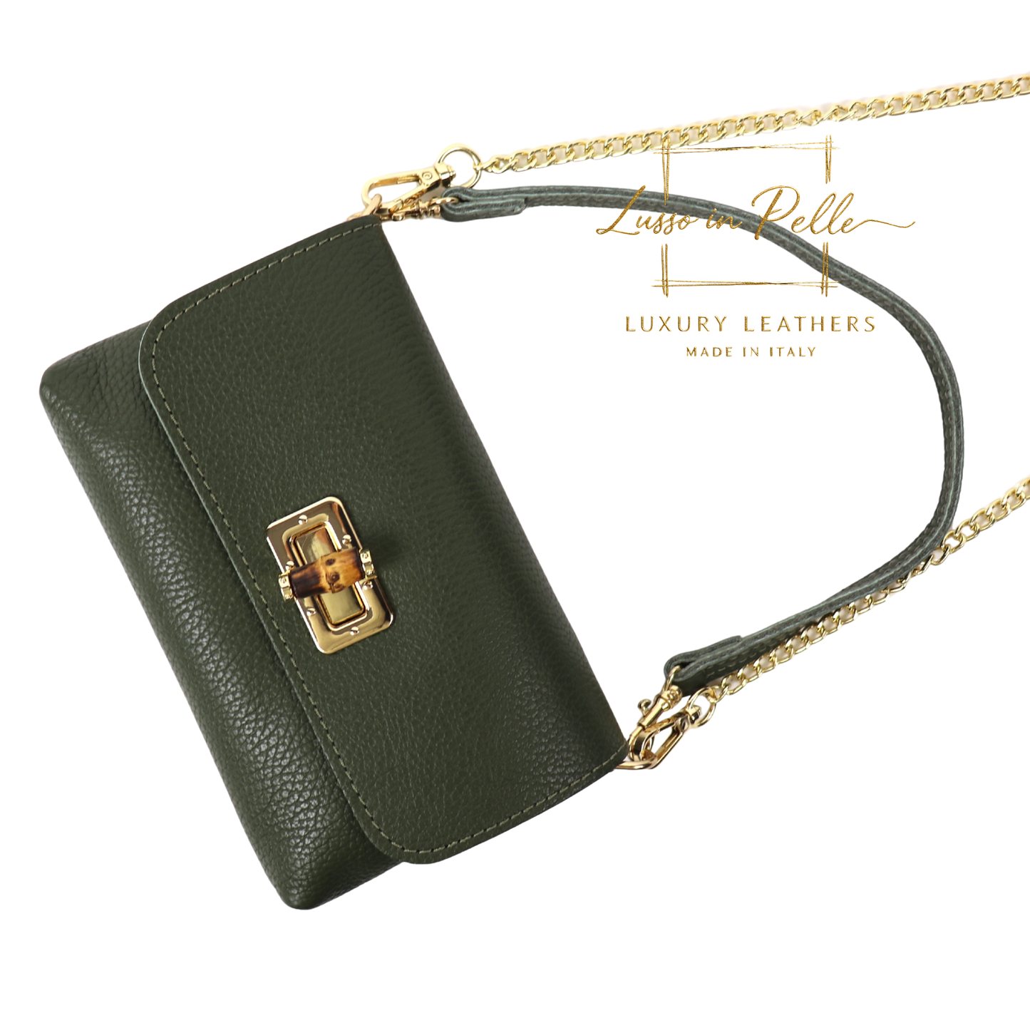 Small Pebbled Leather Clutch/Shoulder/Crossbody Bag with Bamboo-Style Clasp