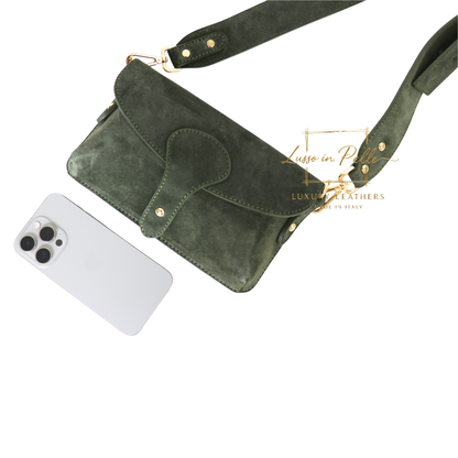 Small Suede Crossbody Bag with Wide Adjustable Strap