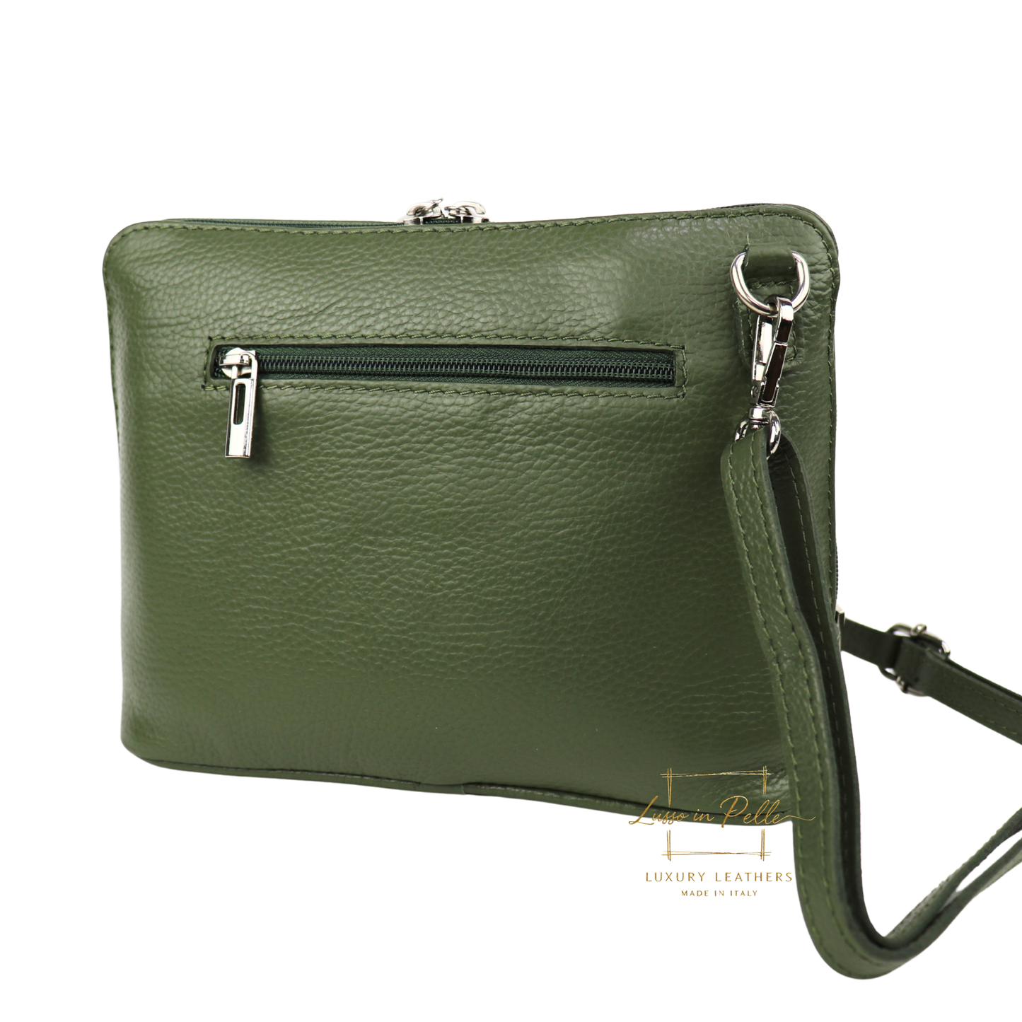 Rectangular Structured Italian Grain Leather Crossbody Bag with Adjustable Straps