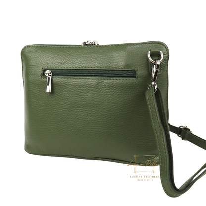 Rectangular Structured Italian Grain Leather Crossbody Bag with Adjustable Straps