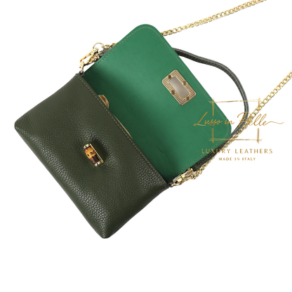 Small Pebbled Leather Clutch/Shoulder/Crossbody Bag with Bamboo-Style Clasp