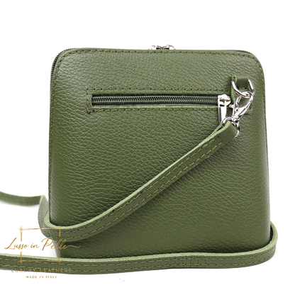 Small Suede Front Grain Leather Handbag with Detachable Straps