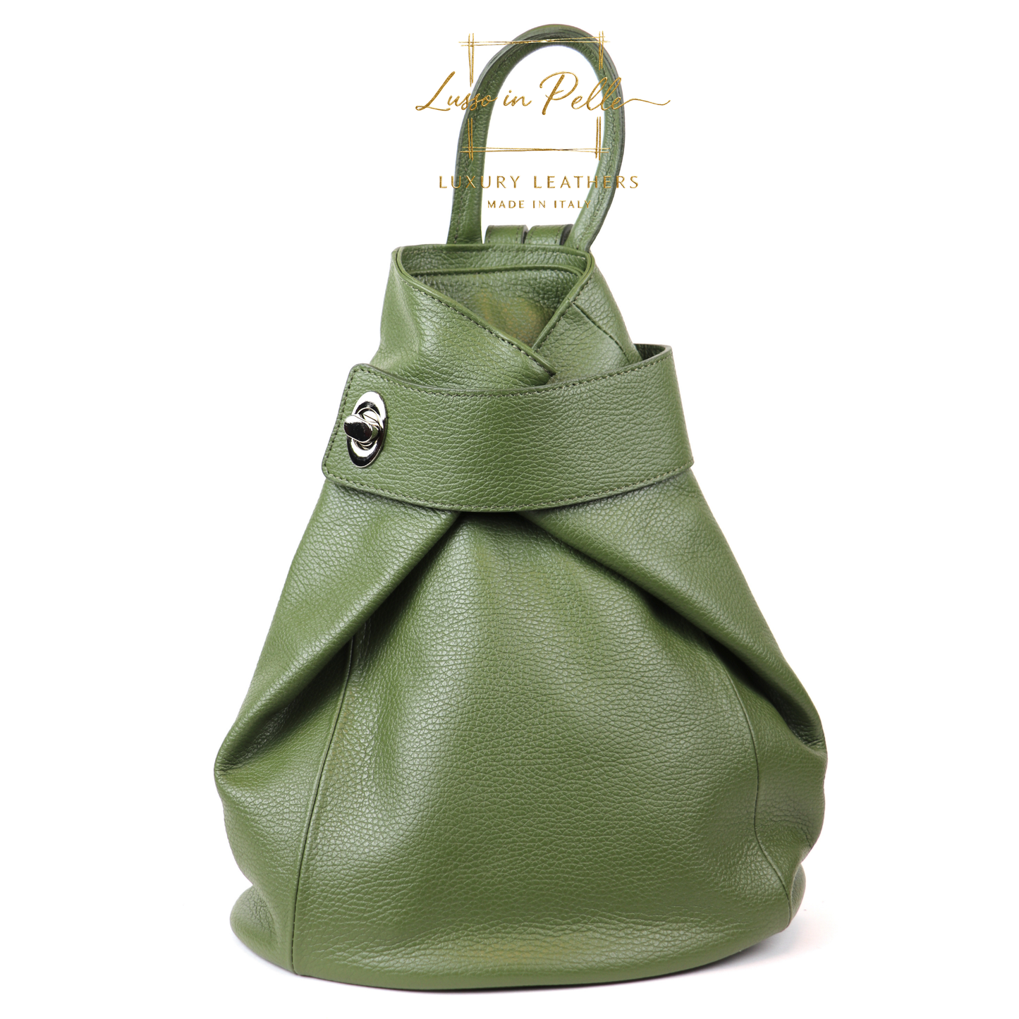 Fold-over Pebbled Leather Backpack