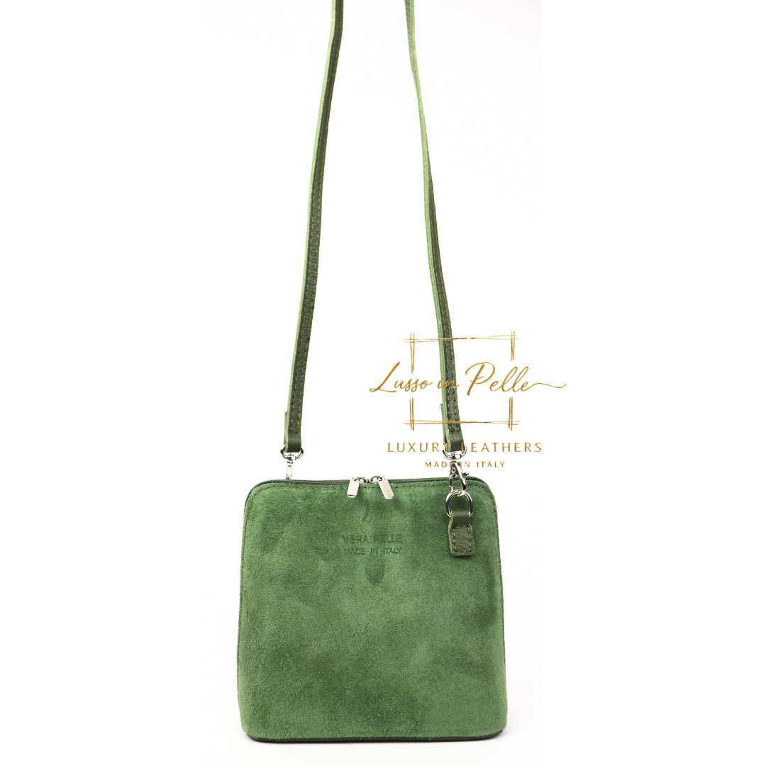 Small Suede Front Grain Leather Handbag with Detachable Straps