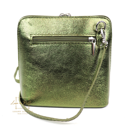 Ella Small Metallic Genuine Italian Leather Handbag with Detachable Straps