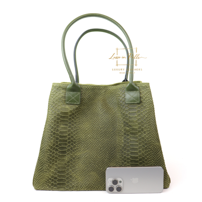 Suede Snake Print Two Style Large Shopper Bag