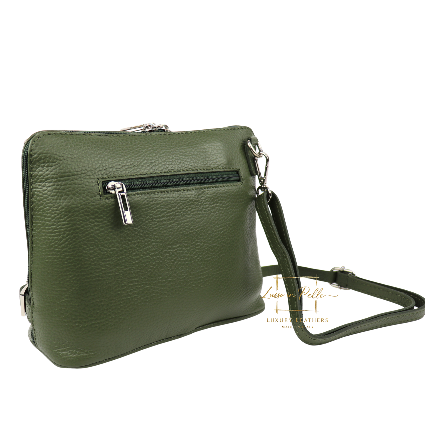 Rectangular Structured Italian Grain Leather Crossbody Bag with Adjustable Straps