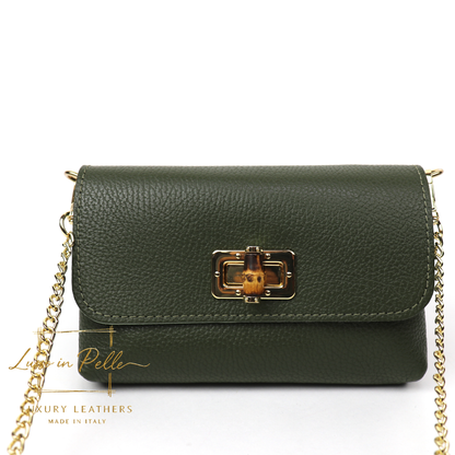 Small Pebbled Leather Clutch/Shoulder/Crossbody Bag with Bamboo-Style Clasp
