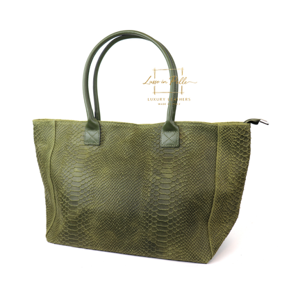 Suede Snake Print Two Style Large Shopper Bag