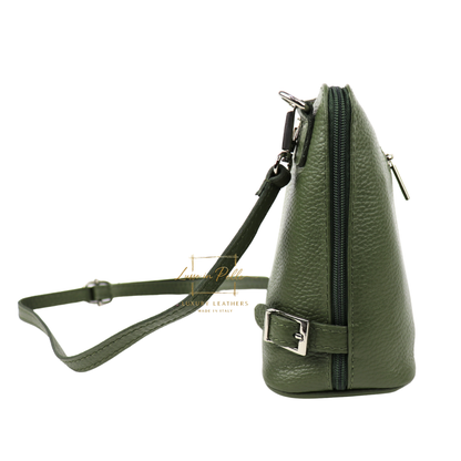 Rectangular Structured Italian Grain Leather Crossbody Bag with Adjustable Straps