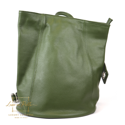 Fold-over Pebbled Leather Backpack